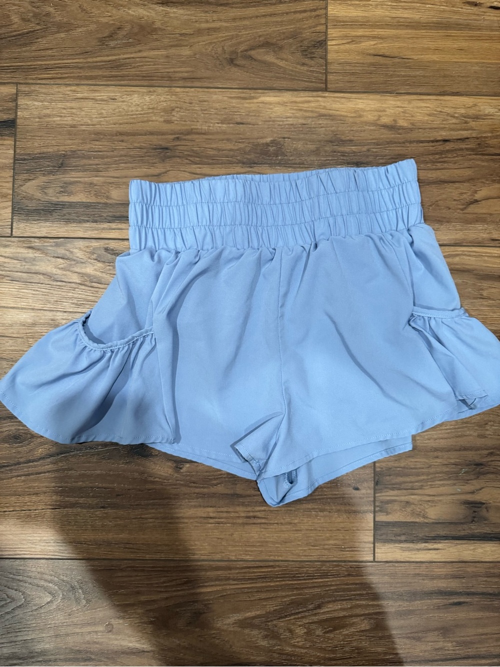 Amazon Women's Light Blue Smocked Waist Ruffle-Hem Athletic Shorts